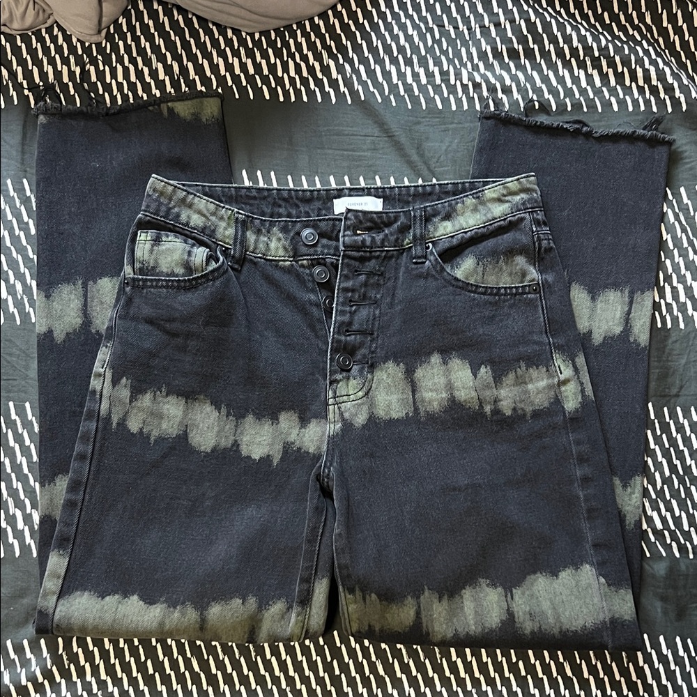 Forever 21 Black and Green Tie-Dye Jeans